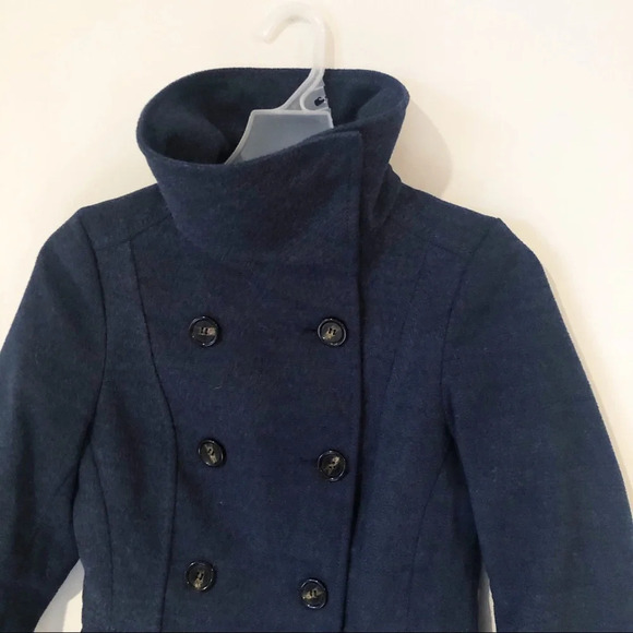 H&M Navy Blue Pea Coat Size 2 Small Blue Button Down Nautical Marine Preppy - Picture 4 of 11